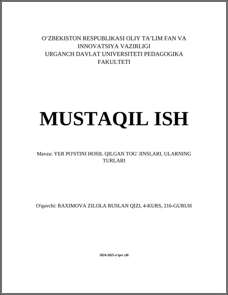 YER PO'STINI HOSIL QILGAN TOG' JINSLARI, ULARNING TURLARI 1