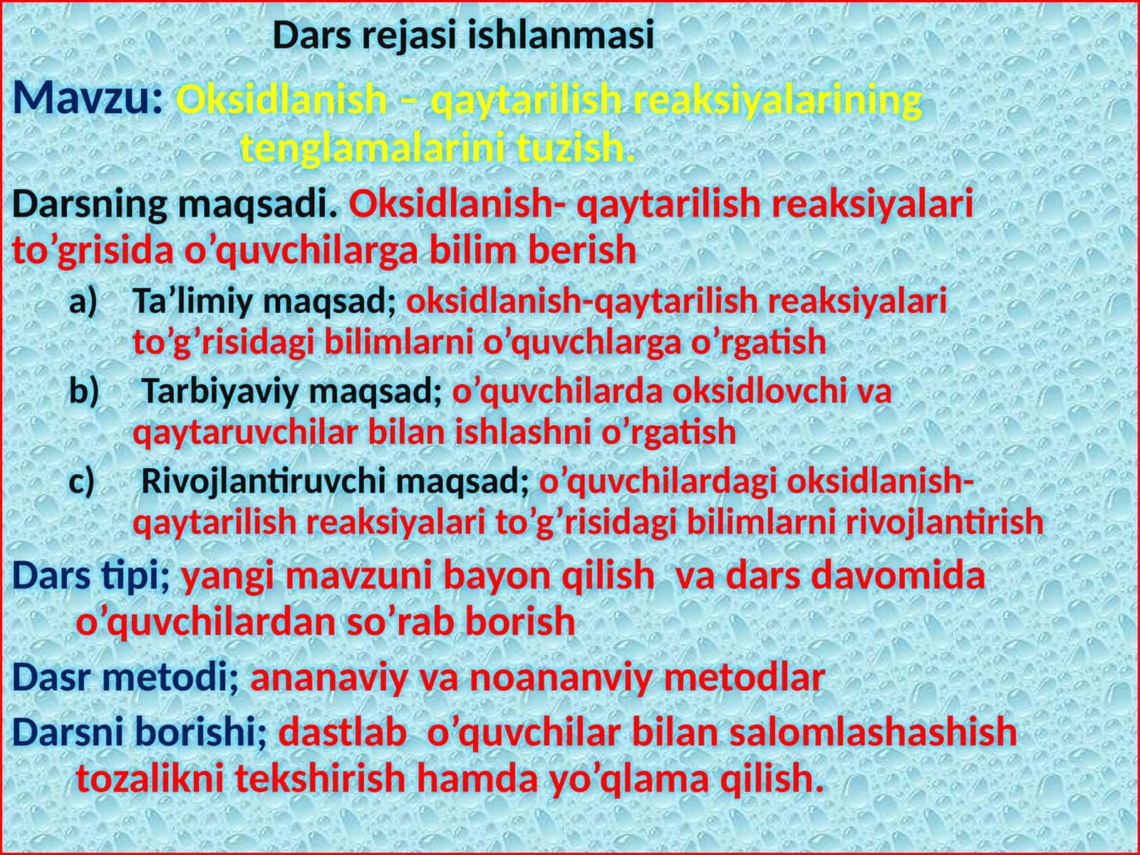 Oksidlanish qaytarilish reaksiyalarining tenglamalarini tuzish. 1