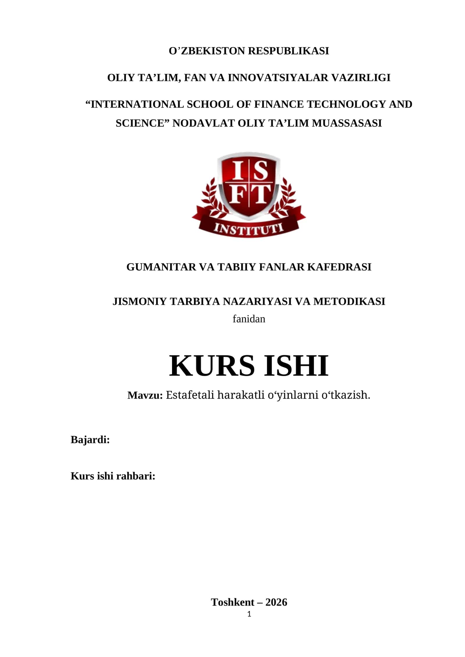 Estafetali harakatli o‘yinlarni o‘tkazish. 1