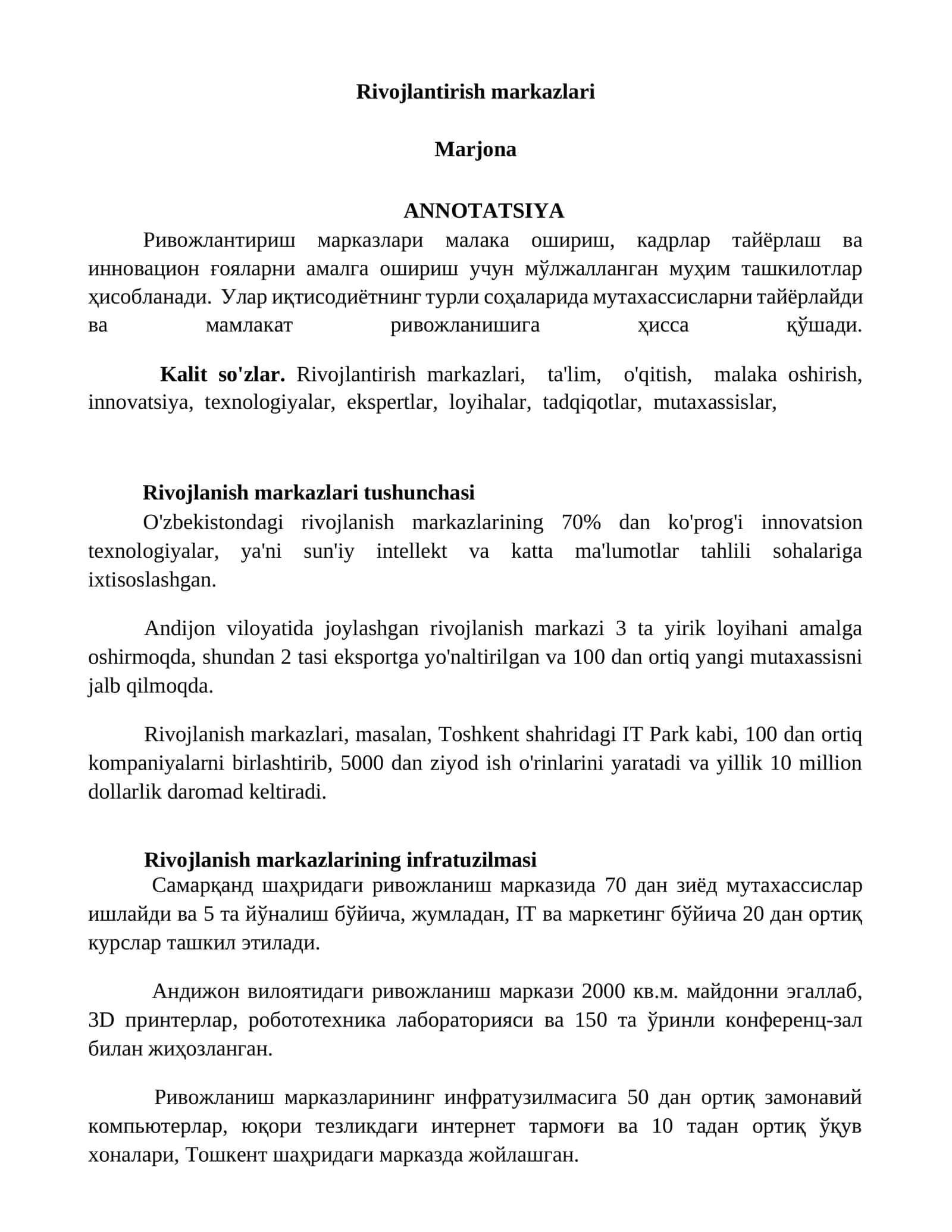 Rivojlantirish markazlari 1