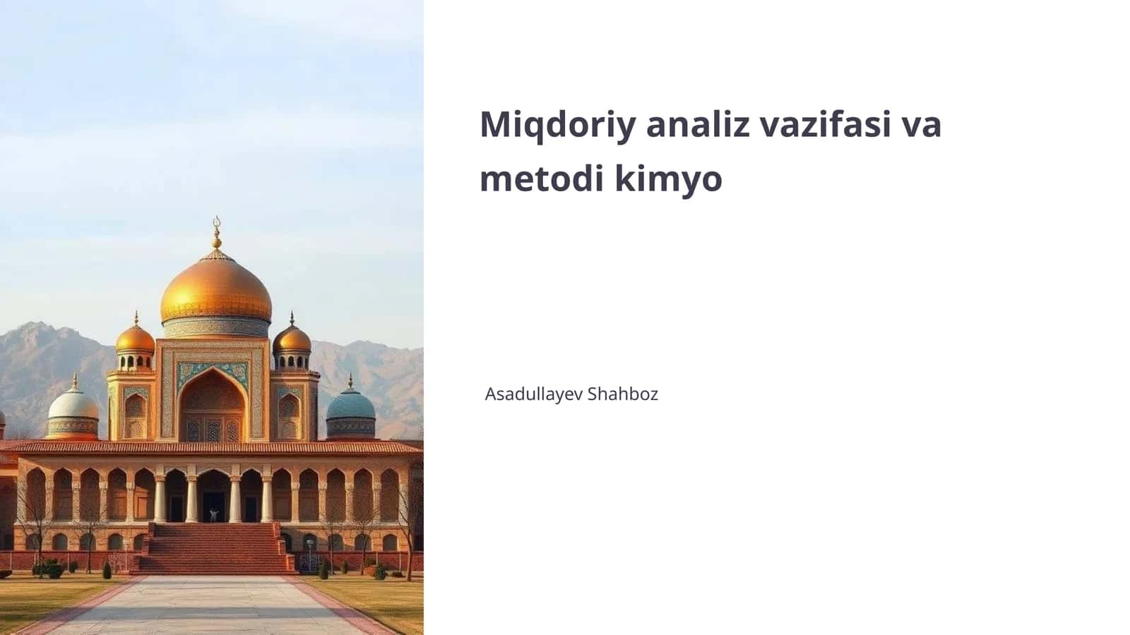 Miqdoriy analiz vazifasi va metodi kimyo 1