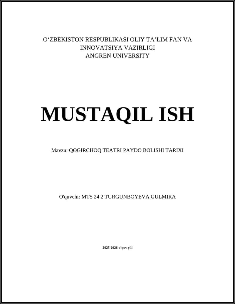 QOGIRCHOQ TEATRI PAYDO BOLISHI TARIXI 1