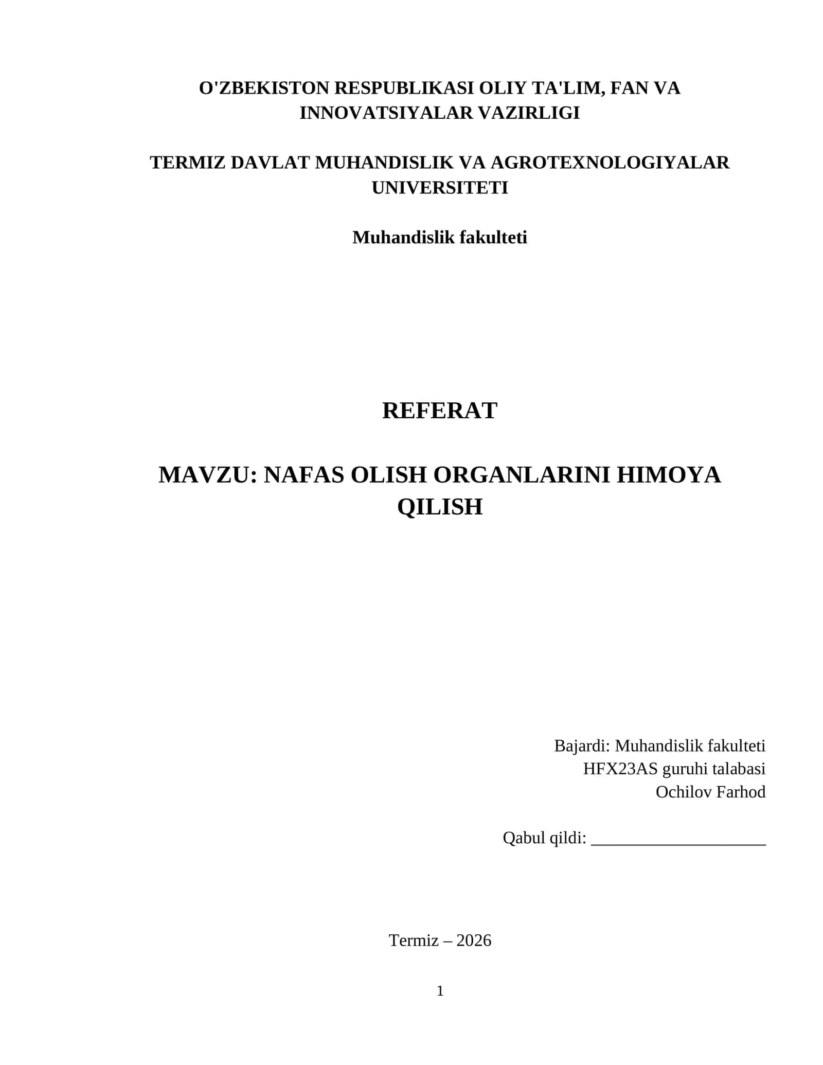 Nafas olish organlarini himoya qilish 1