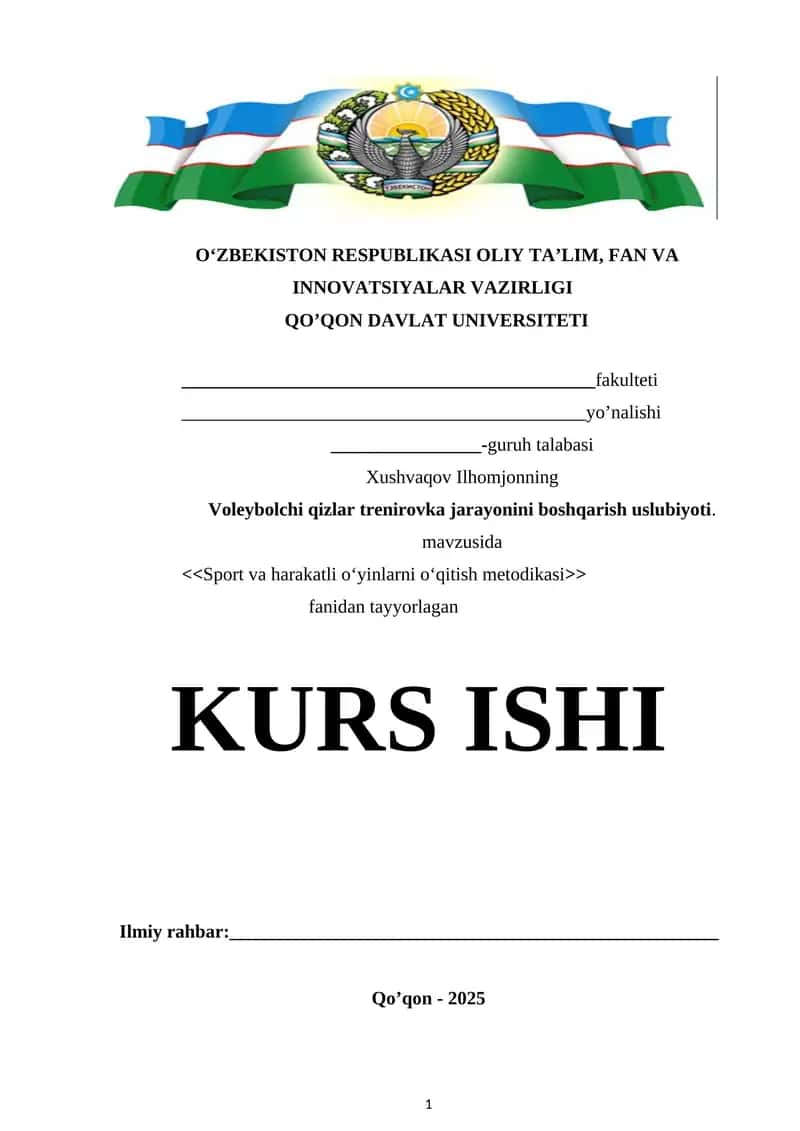 Voleybolchi qizlar trenirovka jarayonini boshqarish uslubiyoti 1