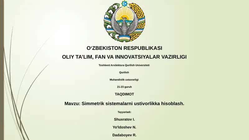 Simmetrik sistemalarni ustivorlikka hisoblash 1