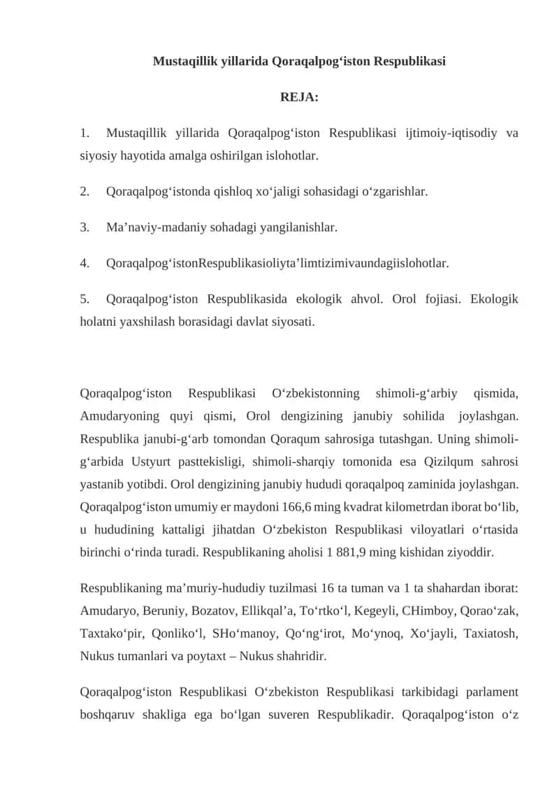 Mustaqillik yillarida Qoraqalpog‘iston Respublikasi 1