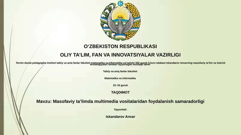 Masofaviy taʼlimda multimedia vositalaridan foydalanish samaradorligi 1