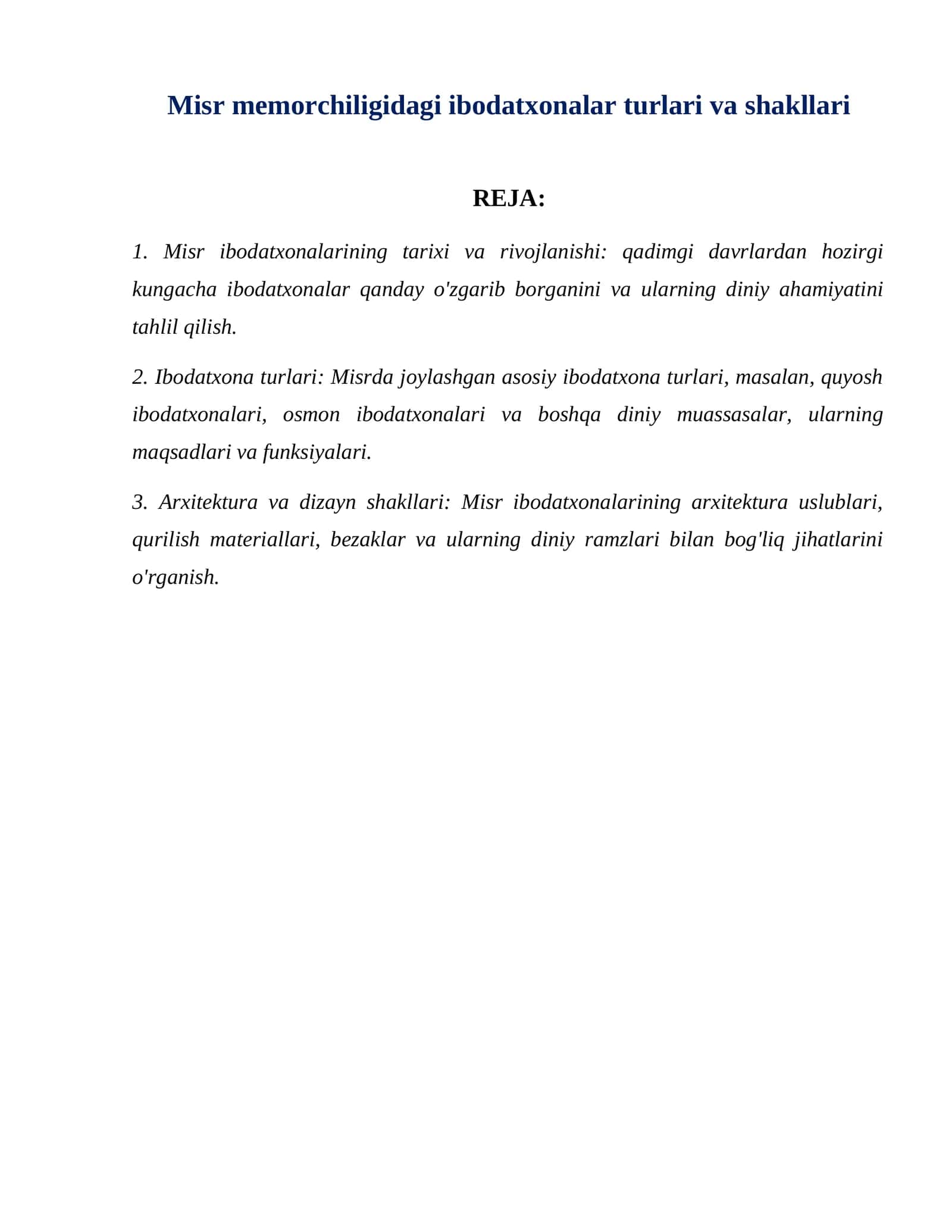 Misr memorchiligidagi ibodatxonalar turlari va shakllari 1