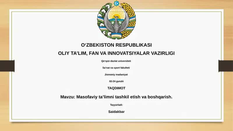 Masofaviy ta’limni tashkil etish va boshqarish 1