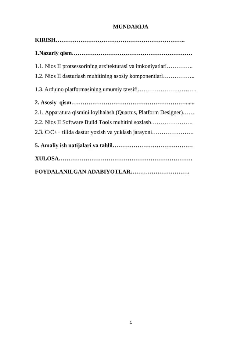 Nios II protsessori va Arduino platformasi 1