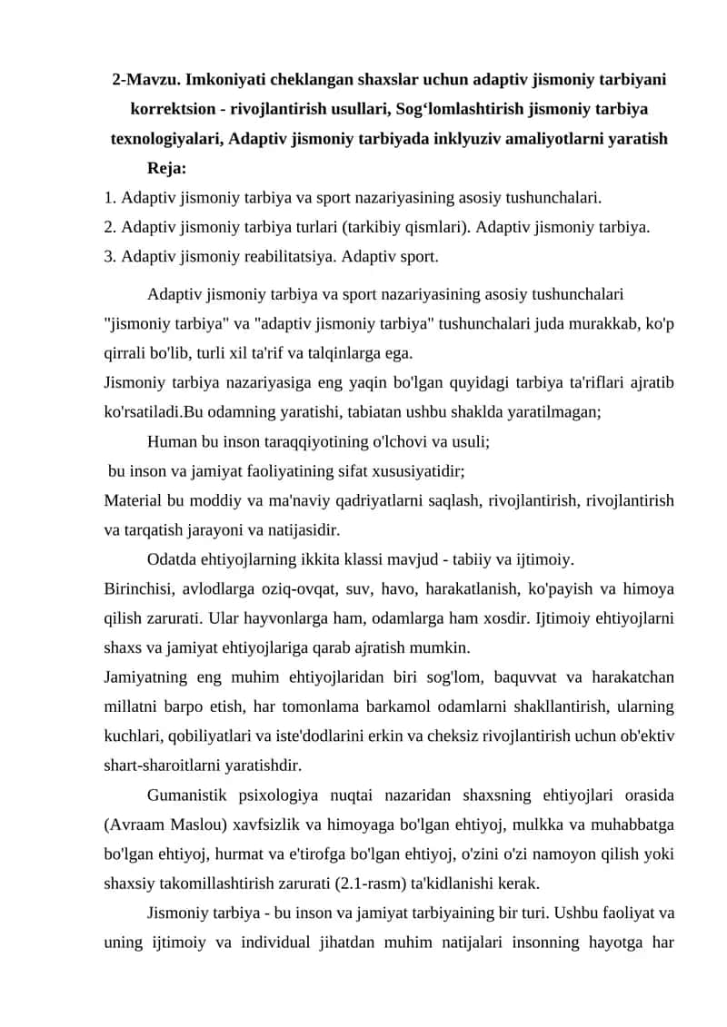 Adaptiv jismoniy tarbiyani korrektsion - rivojlantirish usullari 1