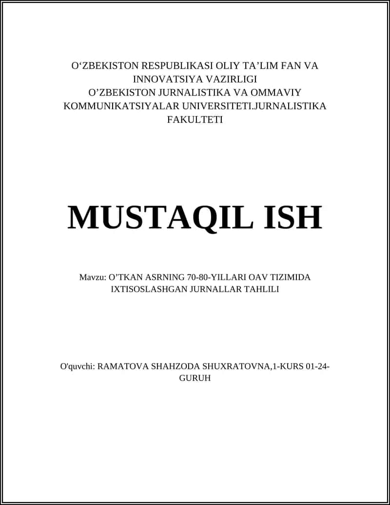 O‘TKAN ASRNING 70-80-YILLARI OAV TIZIMIDA IXTISOSLASHGAN JURNALLAR TAHLILI 1