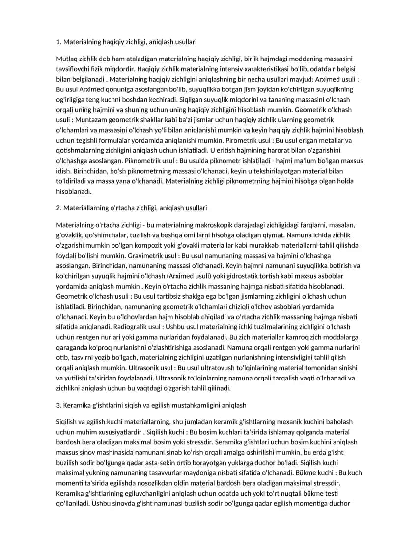 Materialning haqiqiy zichligi, aniqlash usullari 1