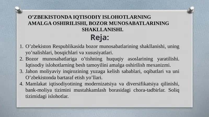 O’ZBEKISTONDA IQTISODIY ISLOHOTLAR 1