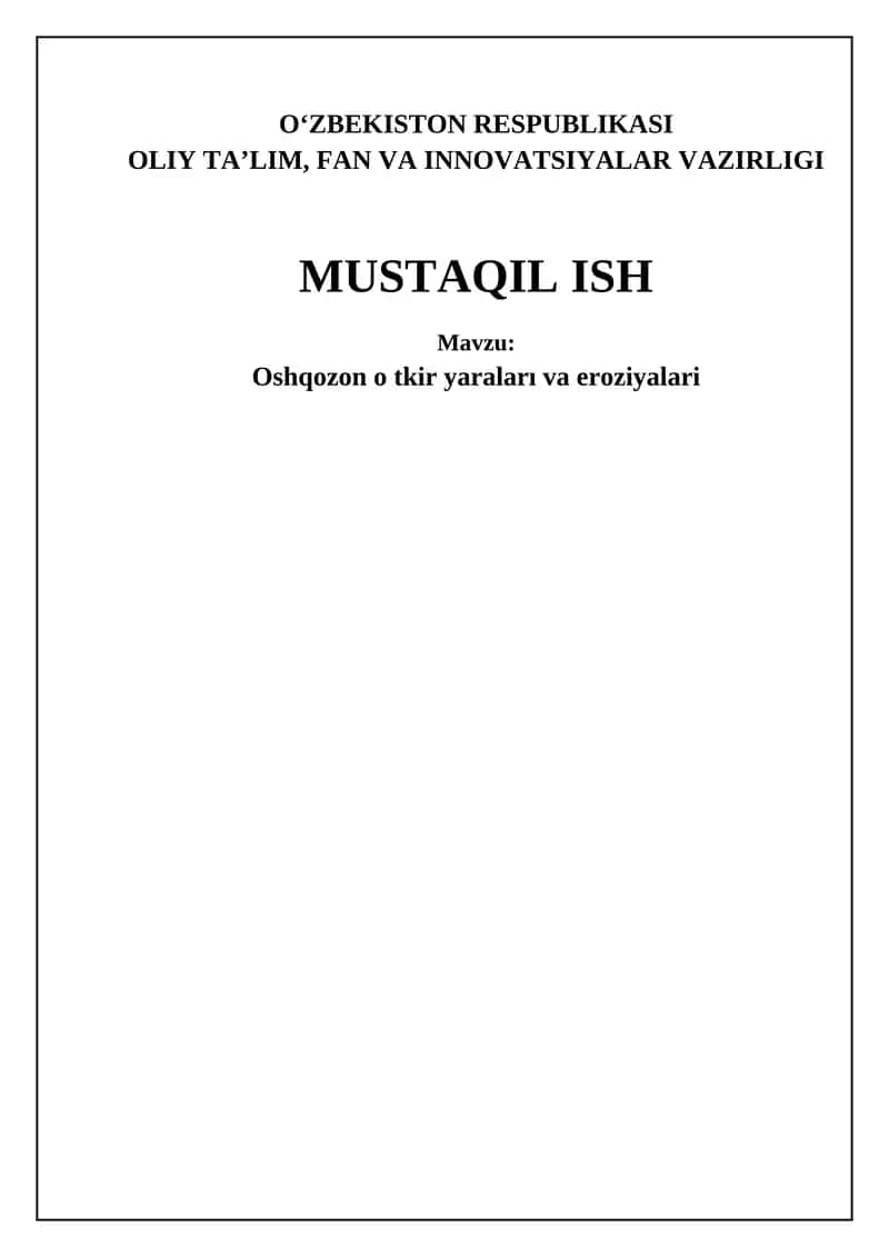 Oshqozon o'tkir yaralari va eroziyalari 1