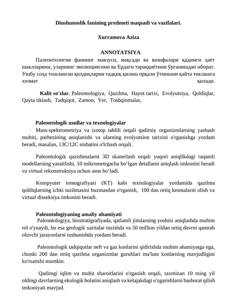 Paleontologiya fanining predmeti va maqsadi 1