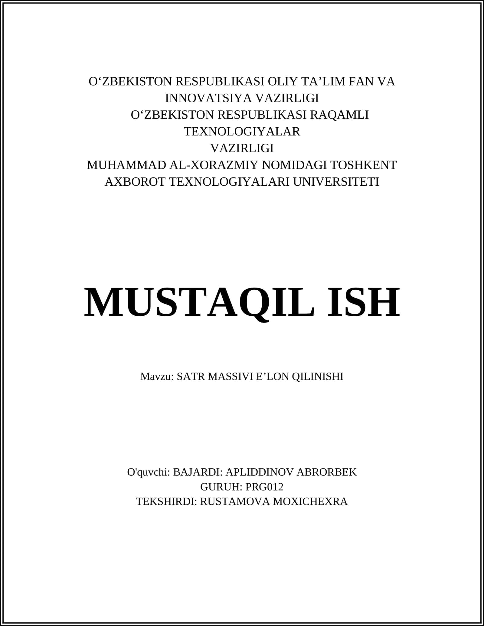 SATR MASSIVI EʼLON QILINISHI 1