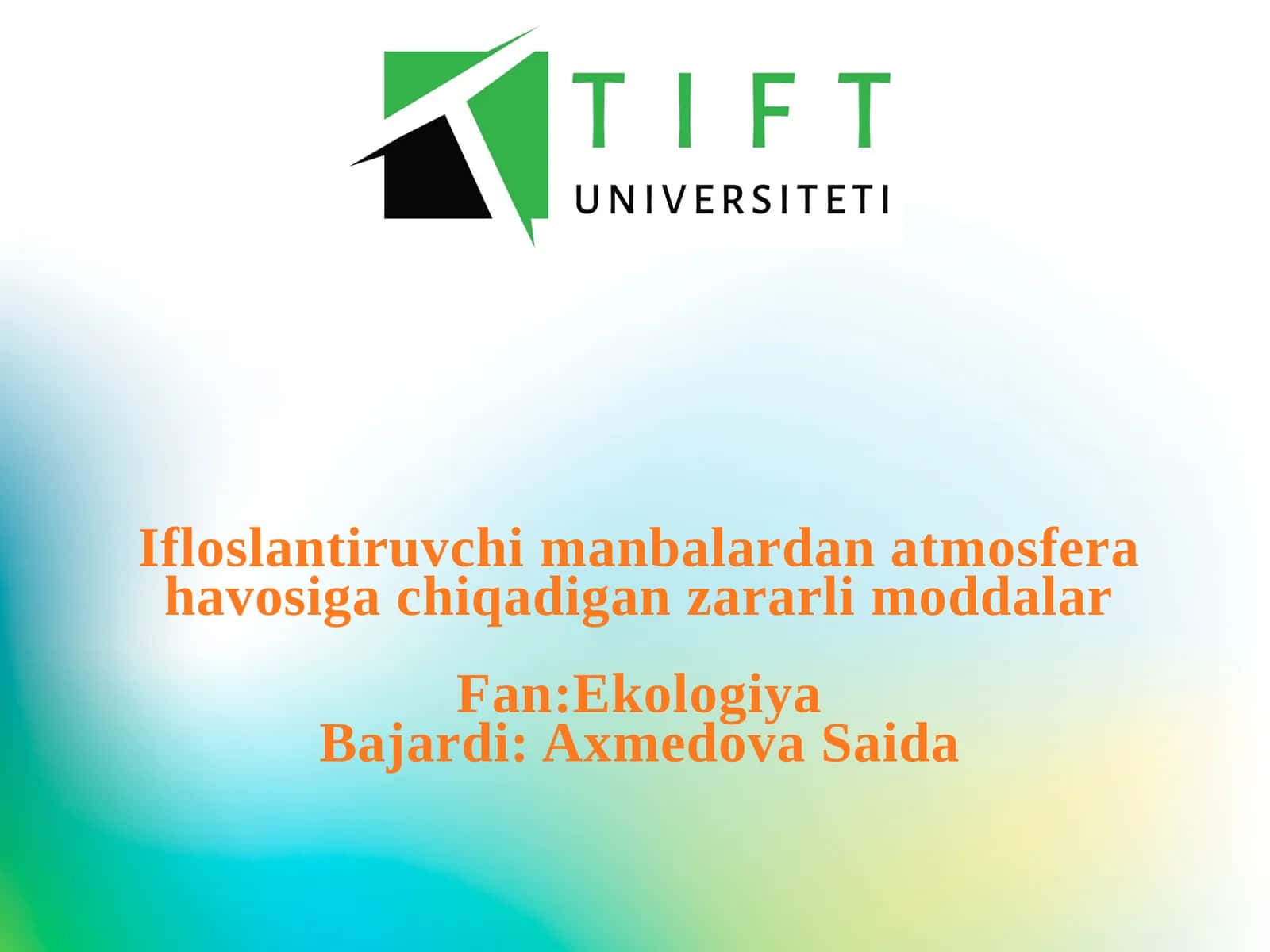 Ifloslantiruvchi manbalardan atmosfera havosiga chiqadigan zararli moddalar. 1