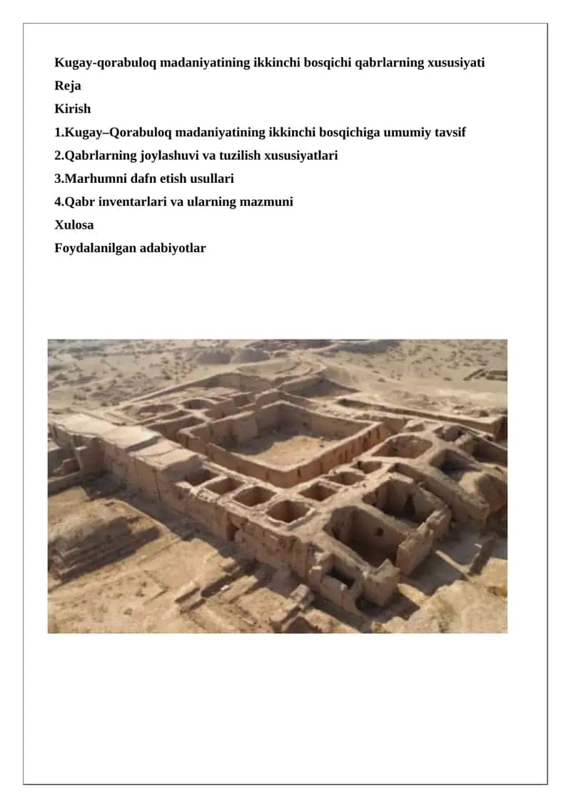 Kugay-Qorabuloq madaniyatining ikkinchi bosqichi qabrlarning xususiyati 1