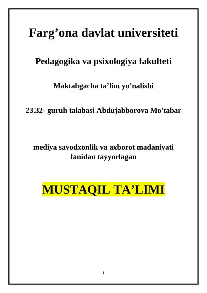SHAXSGA YOʻNALTIRILGAN AXBOROT 1