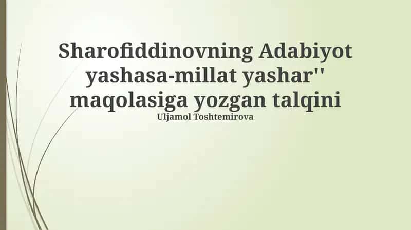 Adabiyot yashasa-millat yashar 1