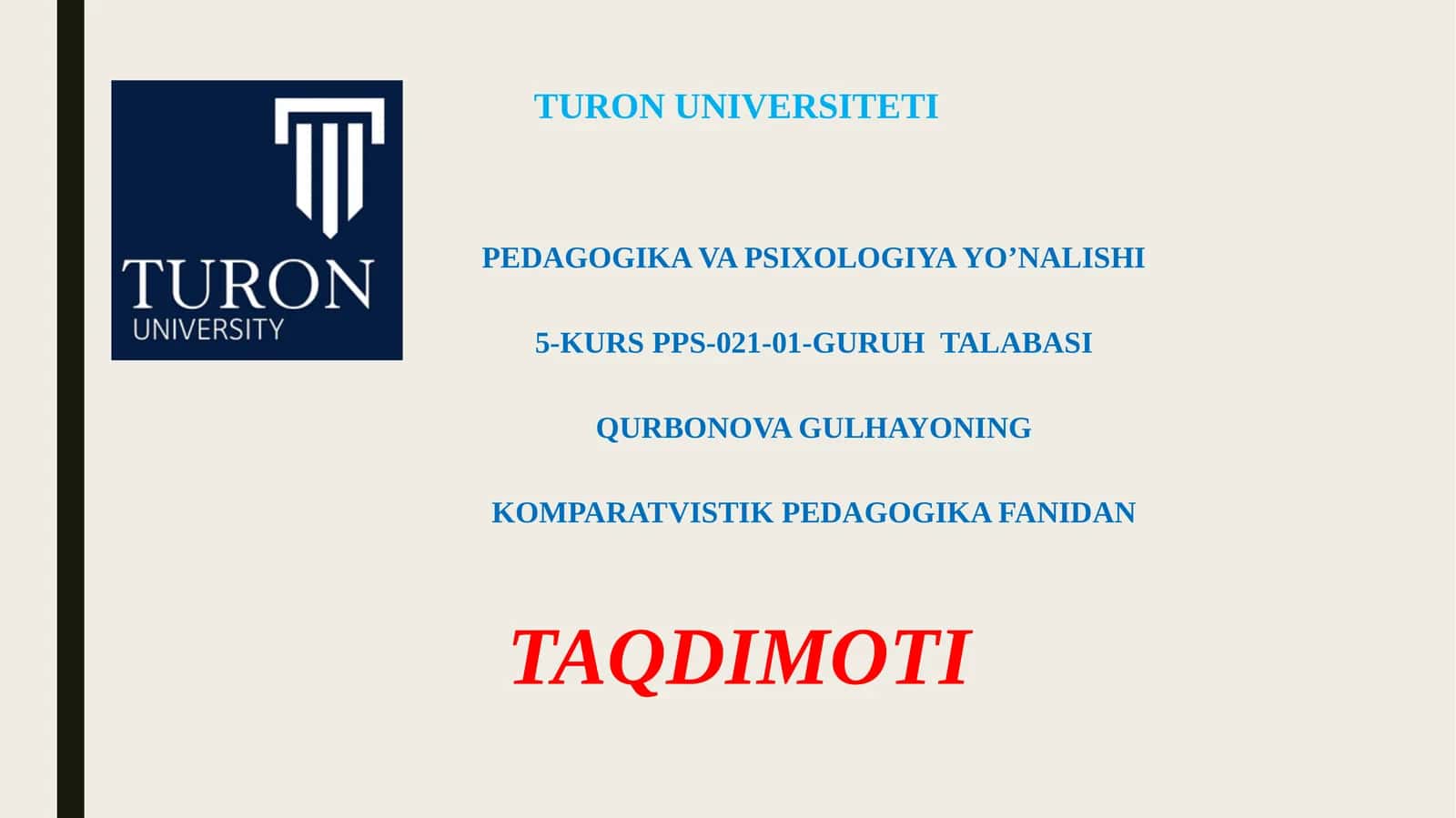 KOMPARATIVISTIK PEDAGOGIKA FANI 1