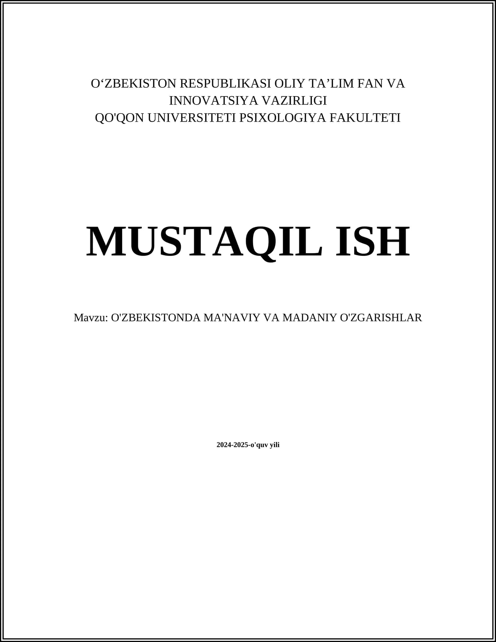 O'ZBEKISTONDA MA'NAVIY VA MADANIY O'ZGARISHLAR 1