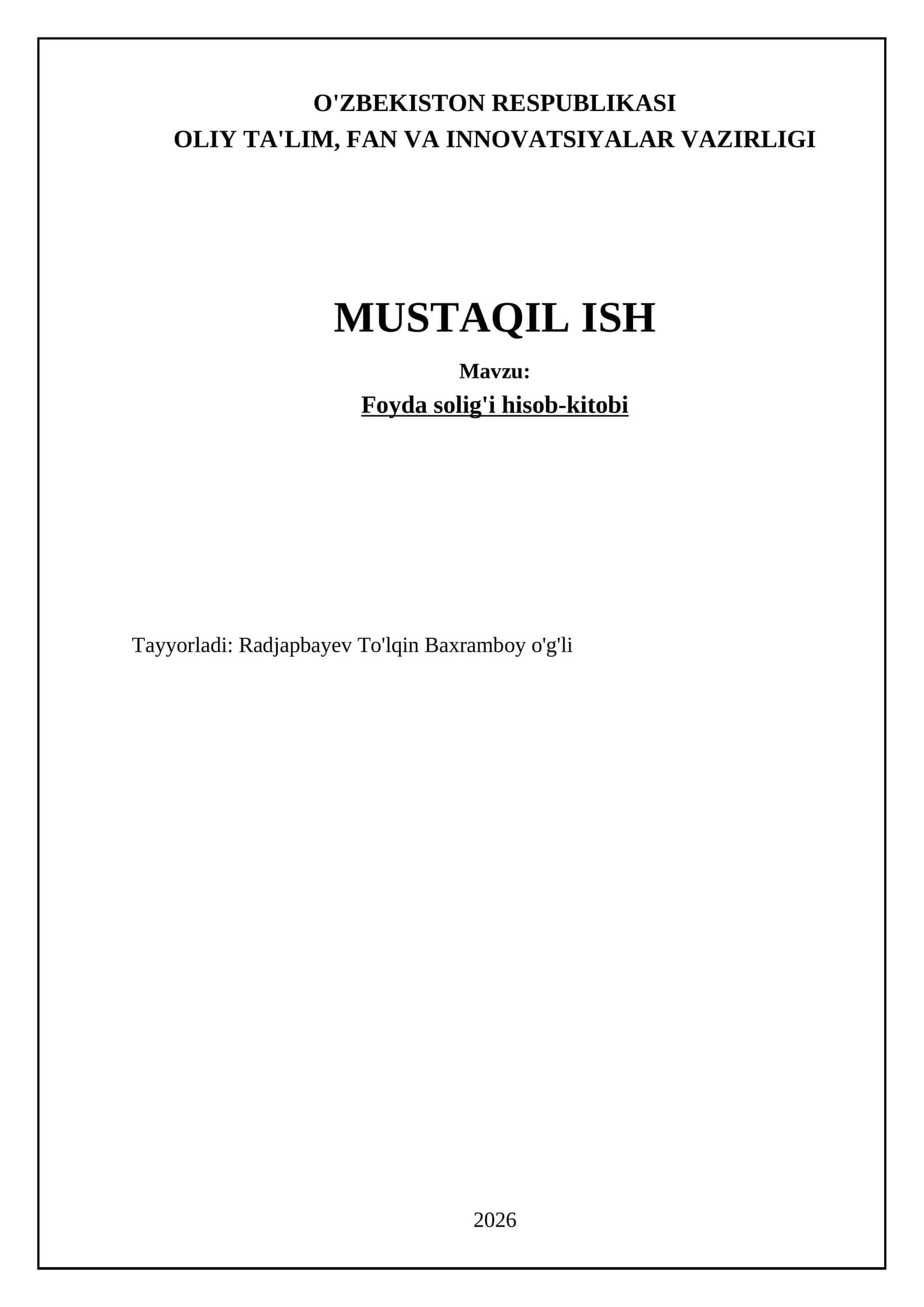 Foyda solig'i hisob-kitobi 1