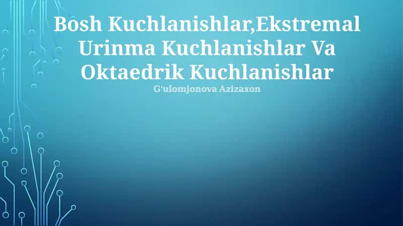 Bosh Kuchlanishlar, Ekstremal Urinma Kuchlanishlar 1