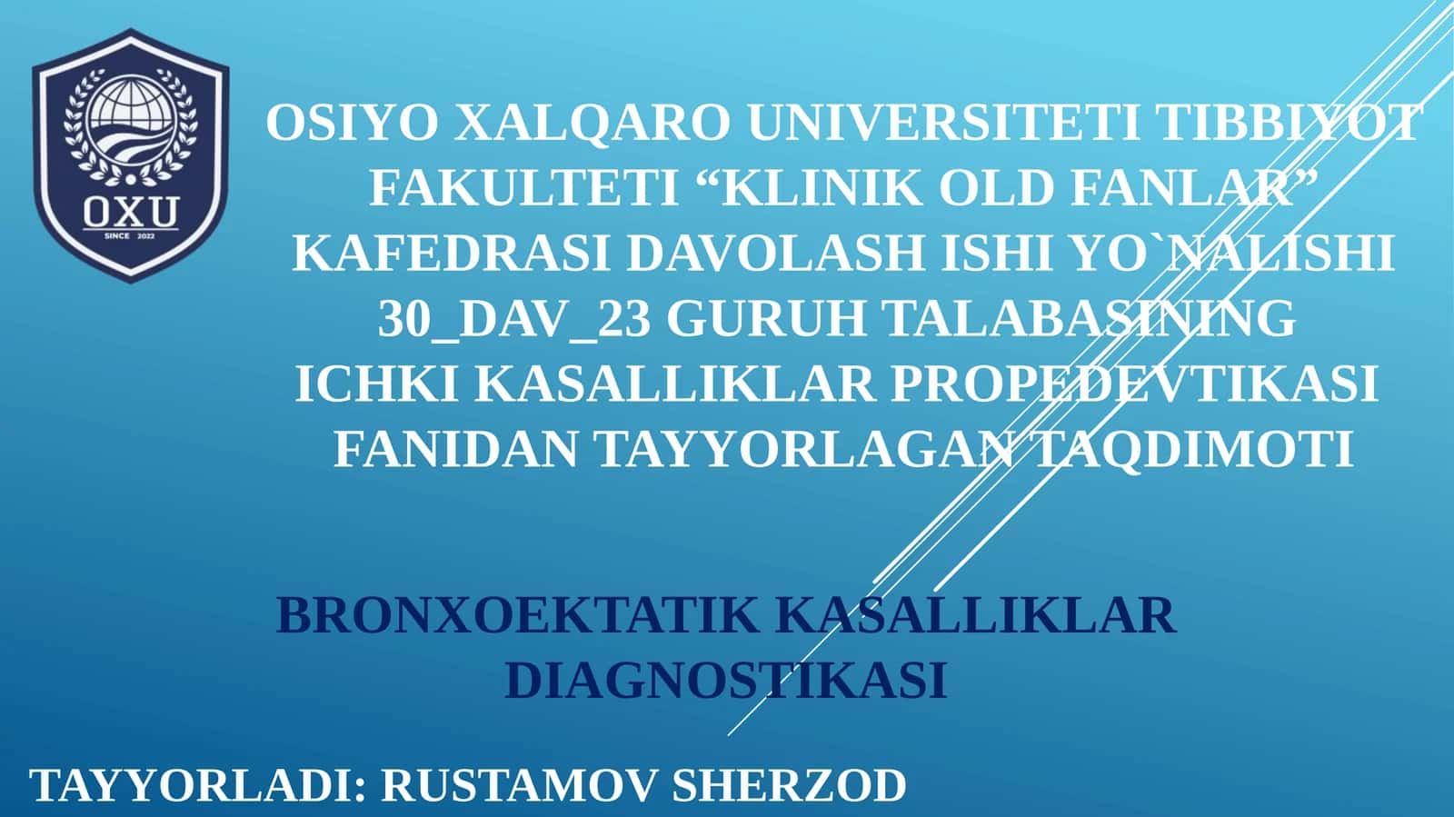 "BRONXOEKTATIK KASALLIKLAR DIAGNOSTIKASI" 1