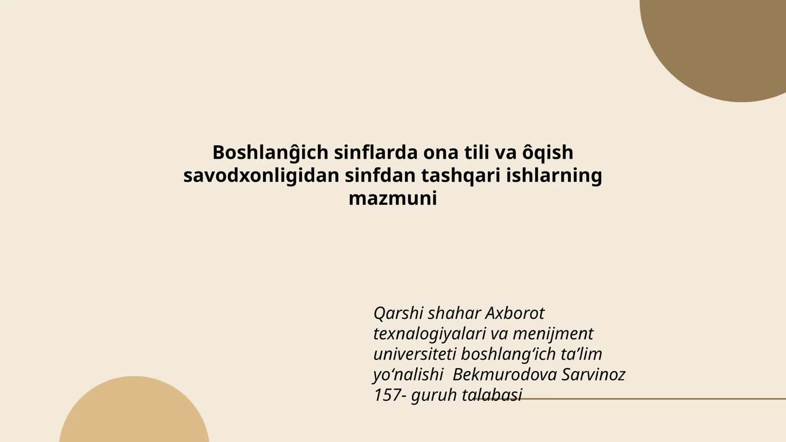 Boshlanĝich sinflarda ona tili va ôqish savodxonligidan sinfdan tashqari ishlarning mazmuni 1