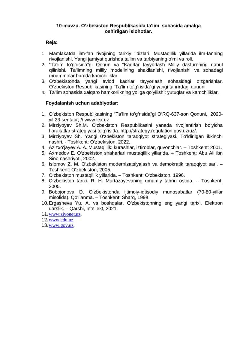 O‘zbekiston Respublikasida ta'lim sohasida amalga oshirilgan islohotlar 1