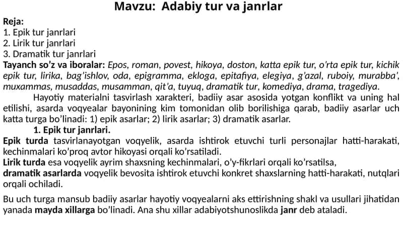 Adabiy tur va janrlar 1