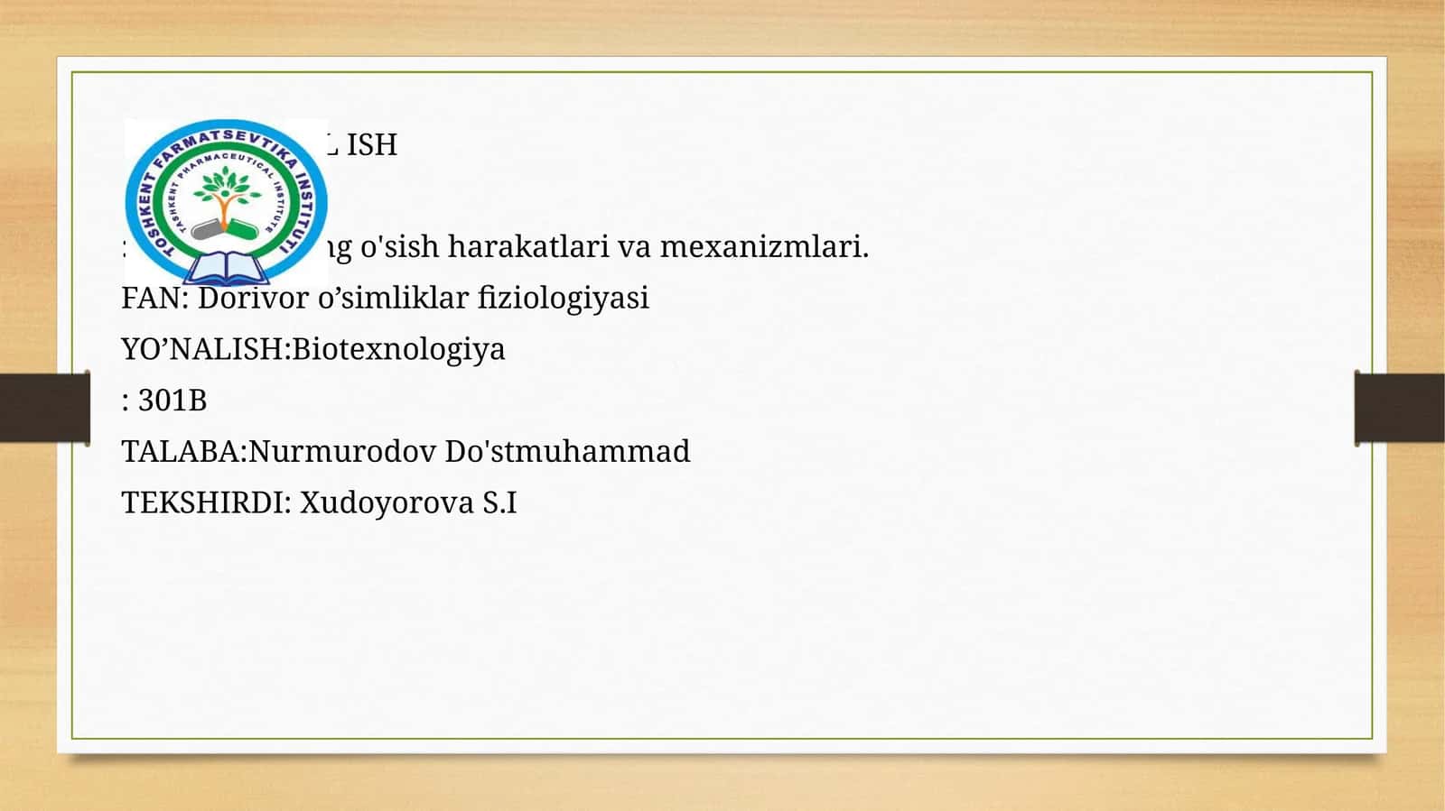 O'simliklarning o'sish harakatlari va mexanizmlari 1