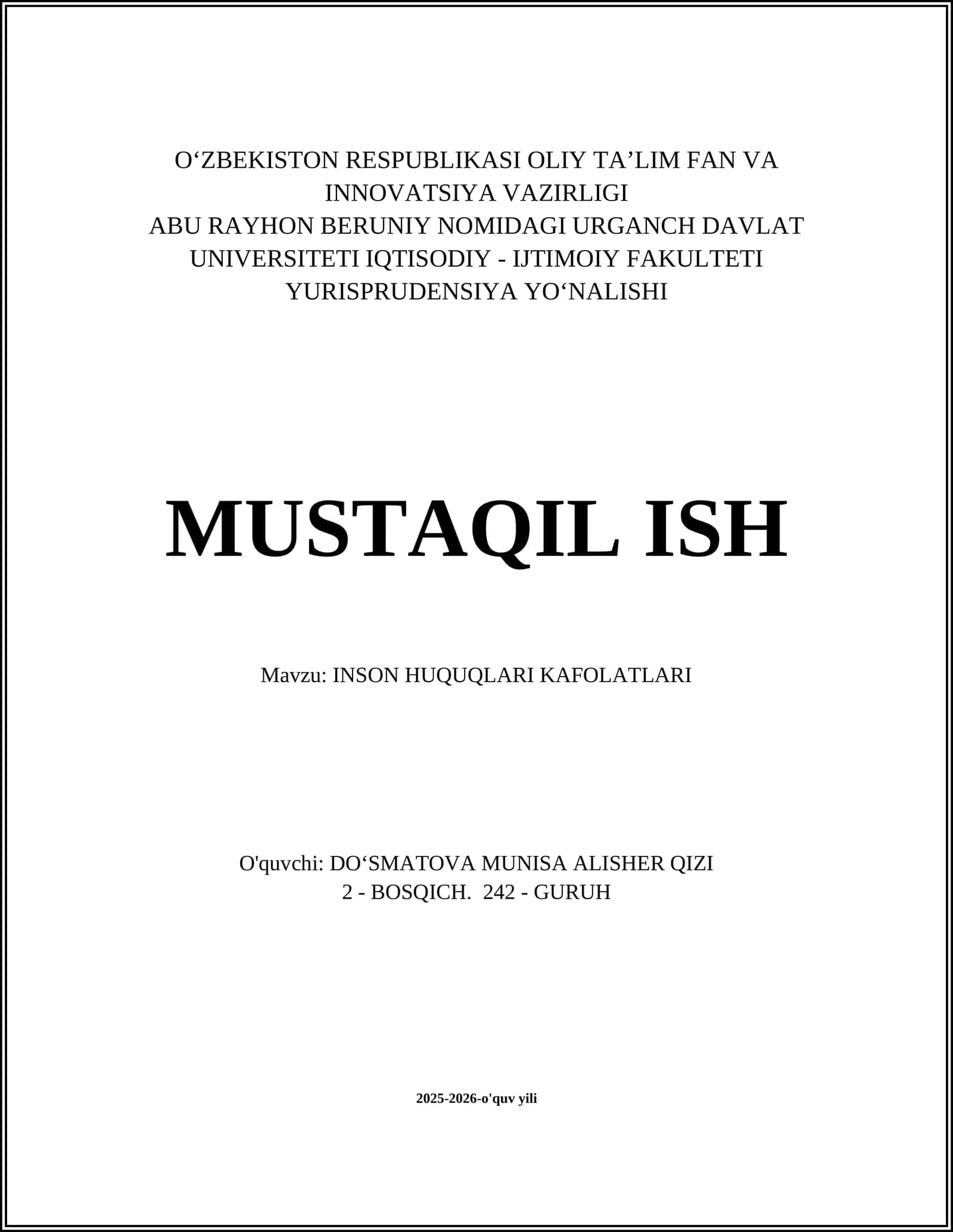 INSON HUQUQLARI KAFOLATLARI 1