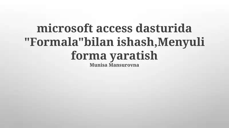 Menyuli forma yaratish 1