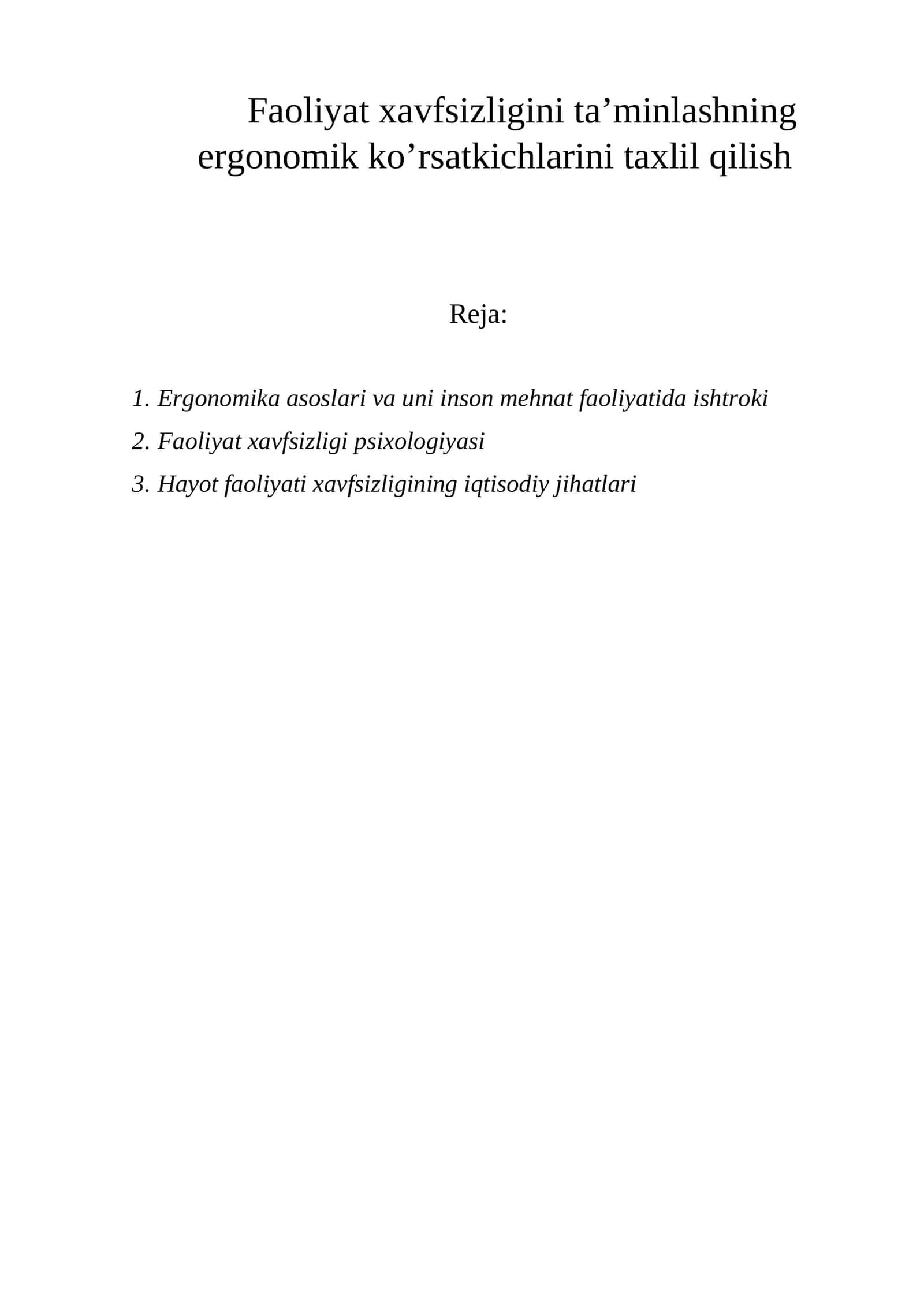 Ergonomika asoslari va uni inson mehnat faoliyatida ishtroki 1