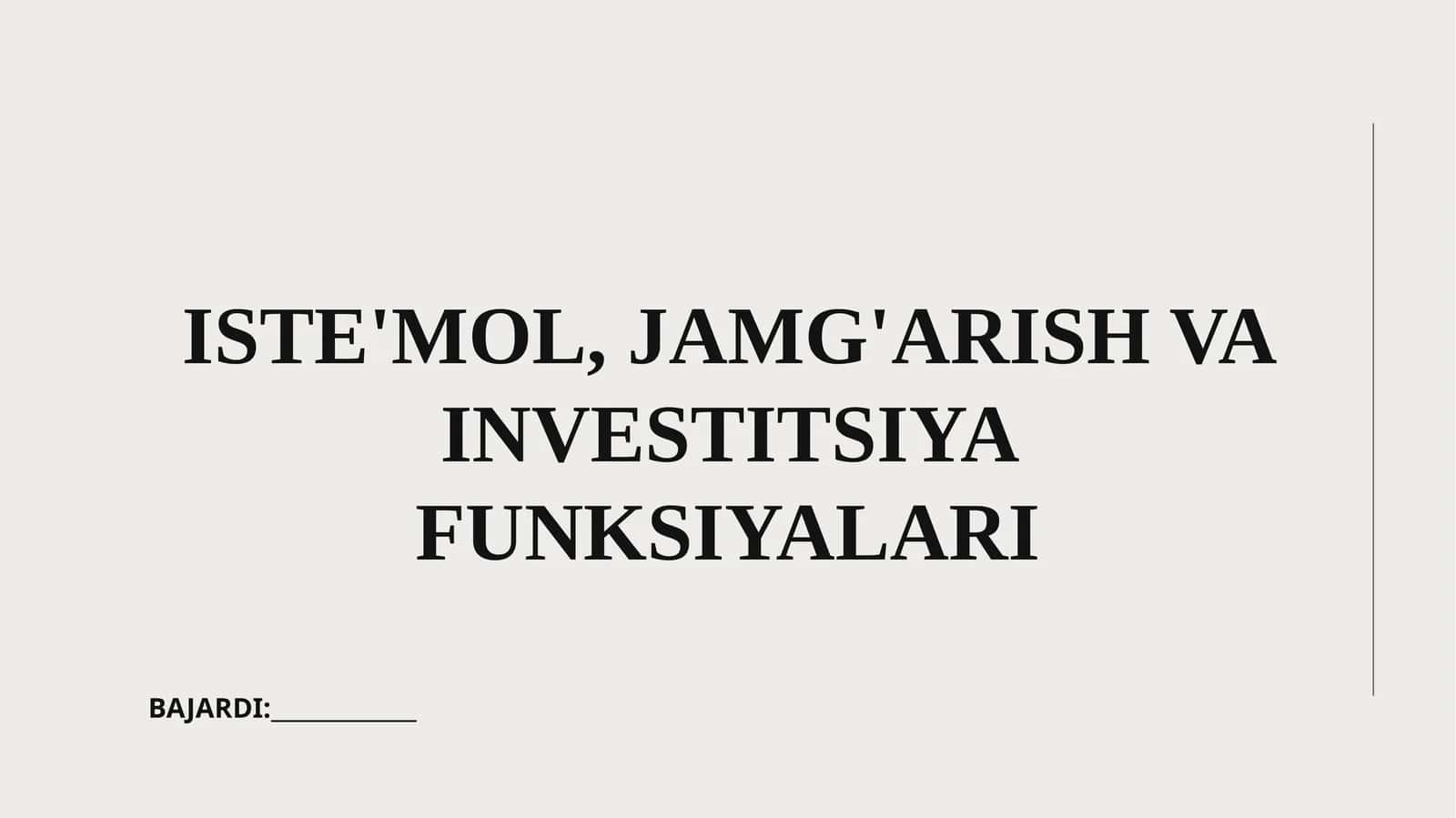 Iste'mol, Jamg'arish va Investitsiya Funksiyalari 1