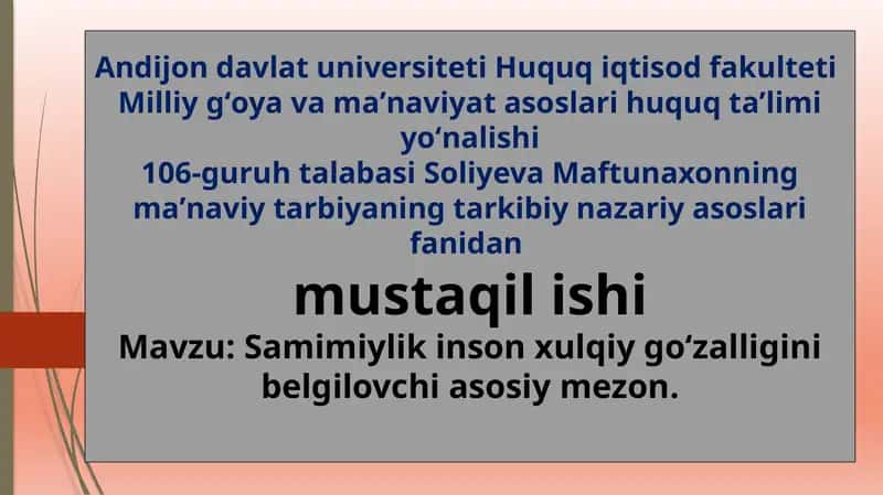 Samimiylik so'zlarida go'zallik belgilovchi asosiy mezon 1