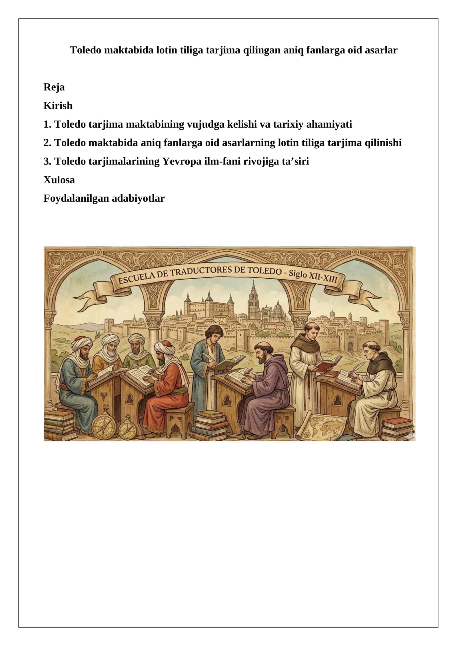 Toledo maktabida lotin tiliga tarjima qilingan aniq fanlarga oid asarlar 1