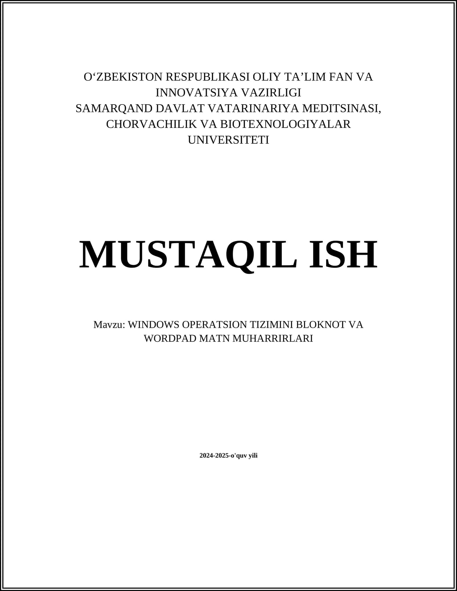 WINDOWS OPERATSION TIZIMINI BLOKNOT VA WORDPAD MATN MUHARRIRLARI 1