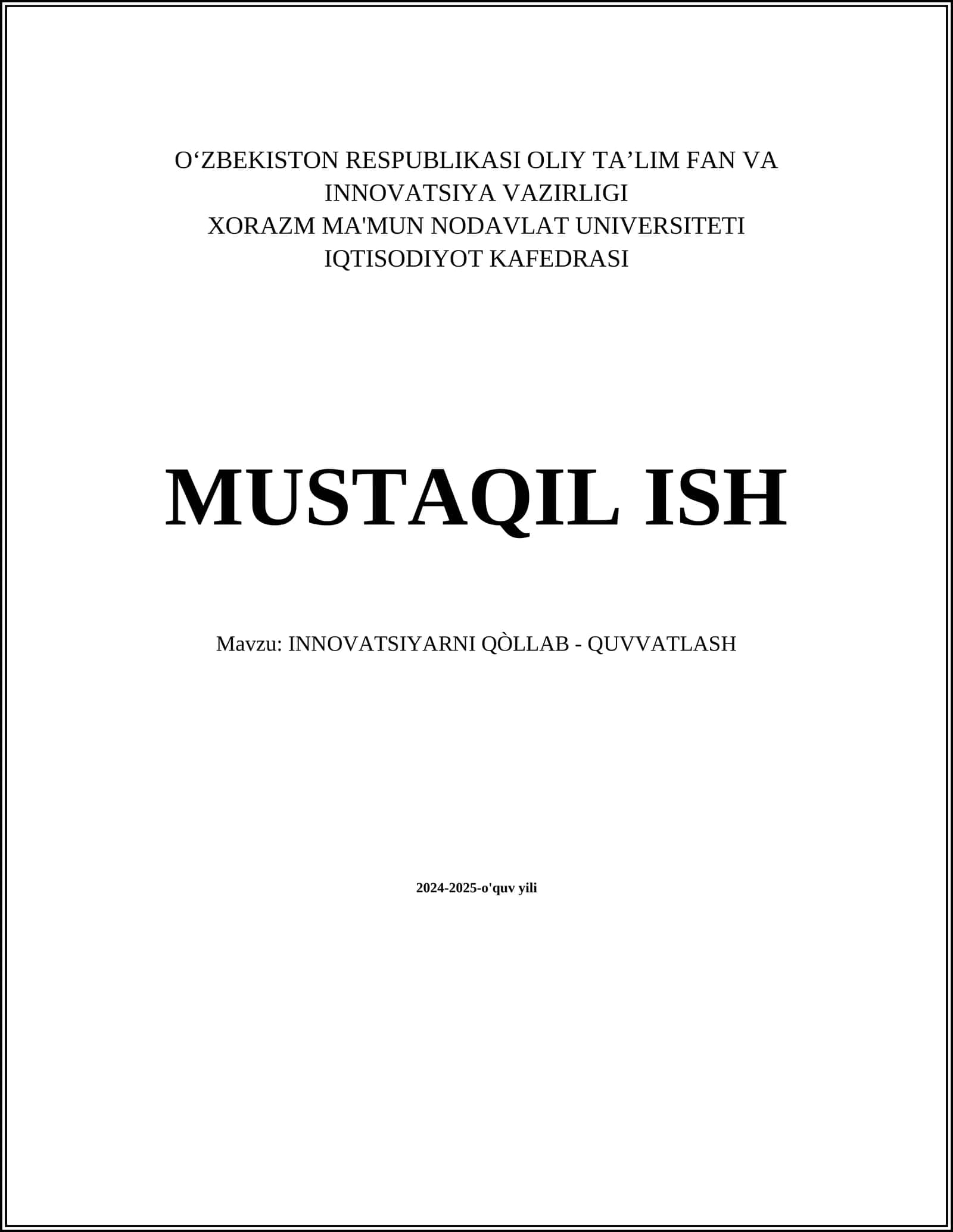 INNOVATSIYARNI QÒLLAB - QUVVATLASH 1