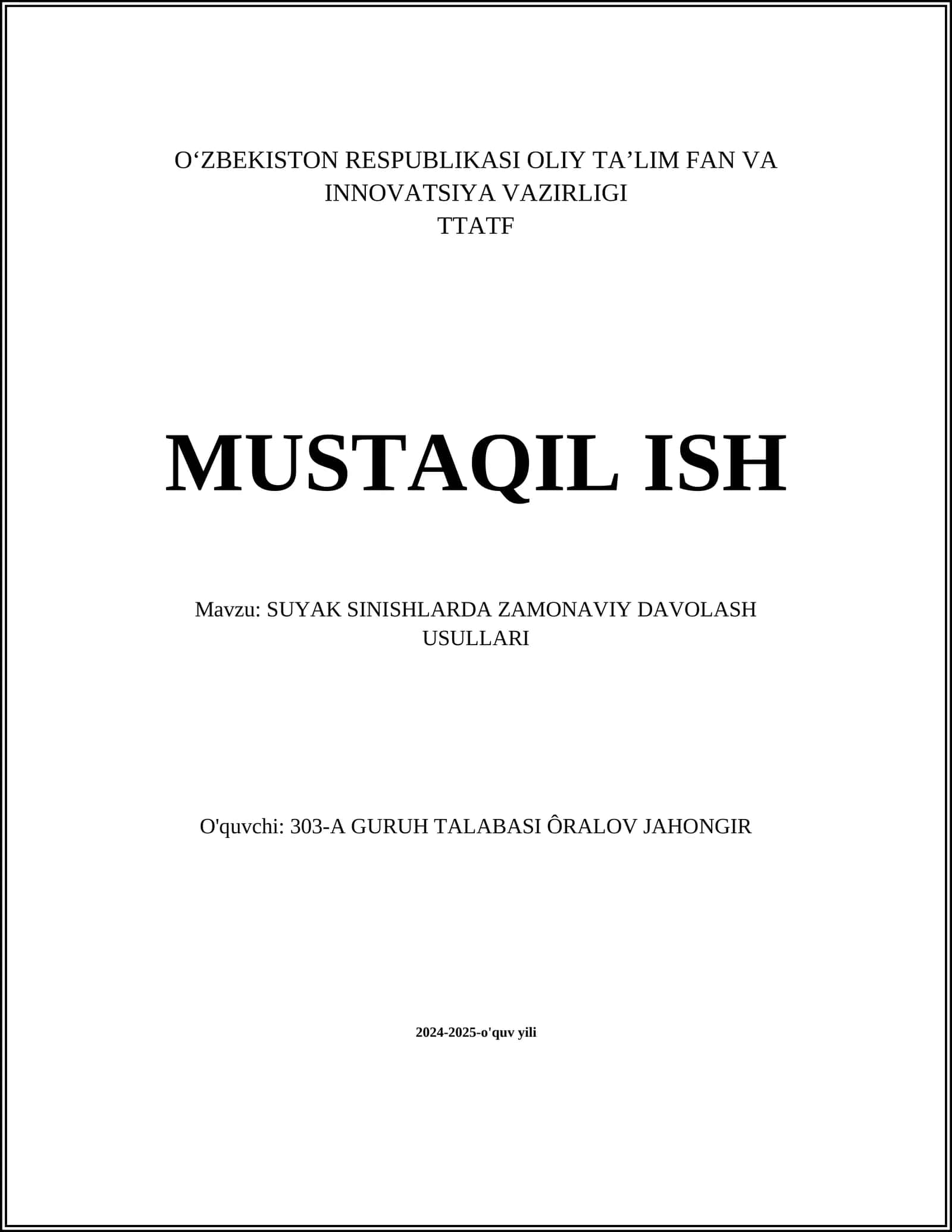 SUYAK SINISHLARDA ZAMONAVIY DAVOLASH USULLARI 1