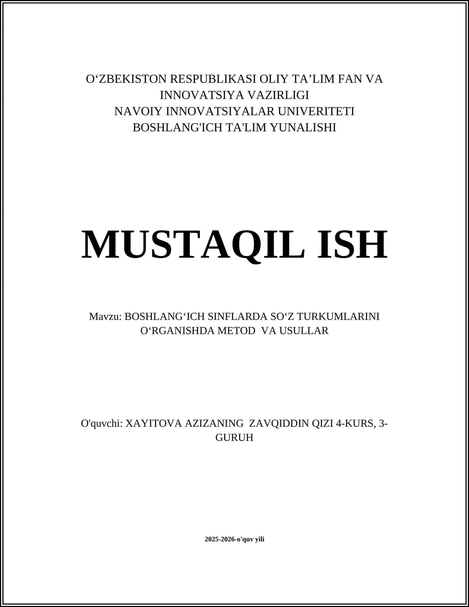 Boshlangʻich sinflarda soʻz turkumlarini oʻrganishda metod va usullar 1