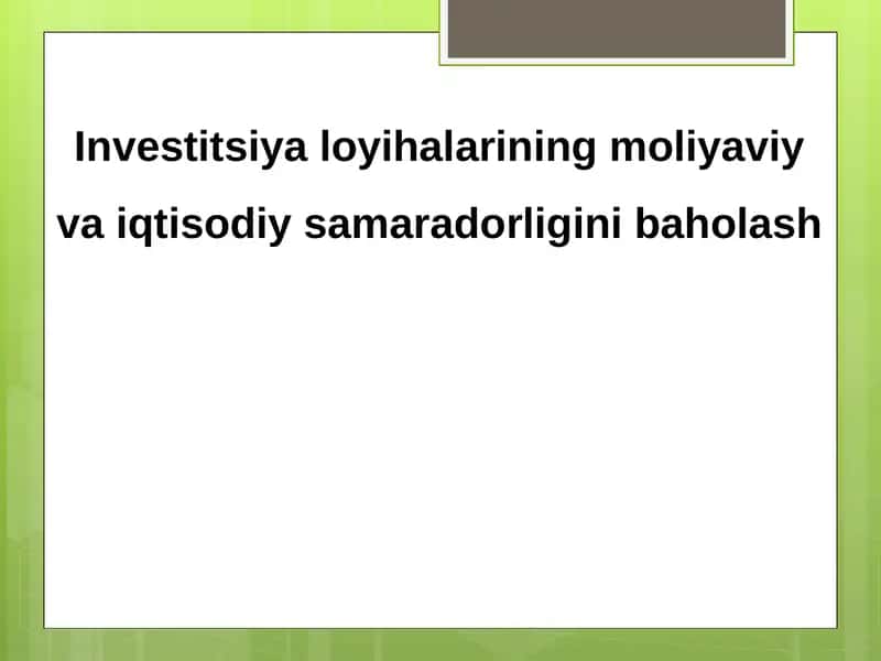 Investitsiya loyihalarining moliyaviy va iqtisodiy samaradorligini baholash 1