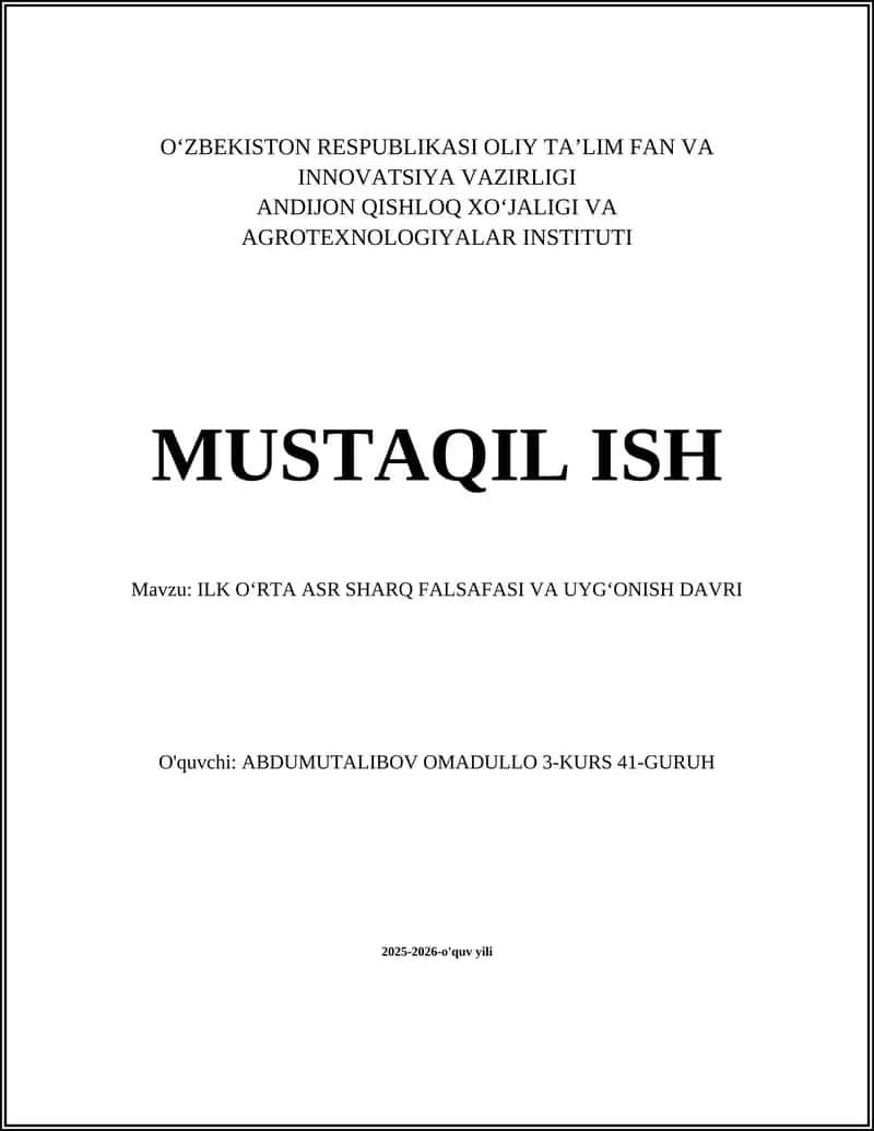 ILK O‘RTA ASR SHARQ FALSAFASI VA UYG‘ONISH DAVRI 1