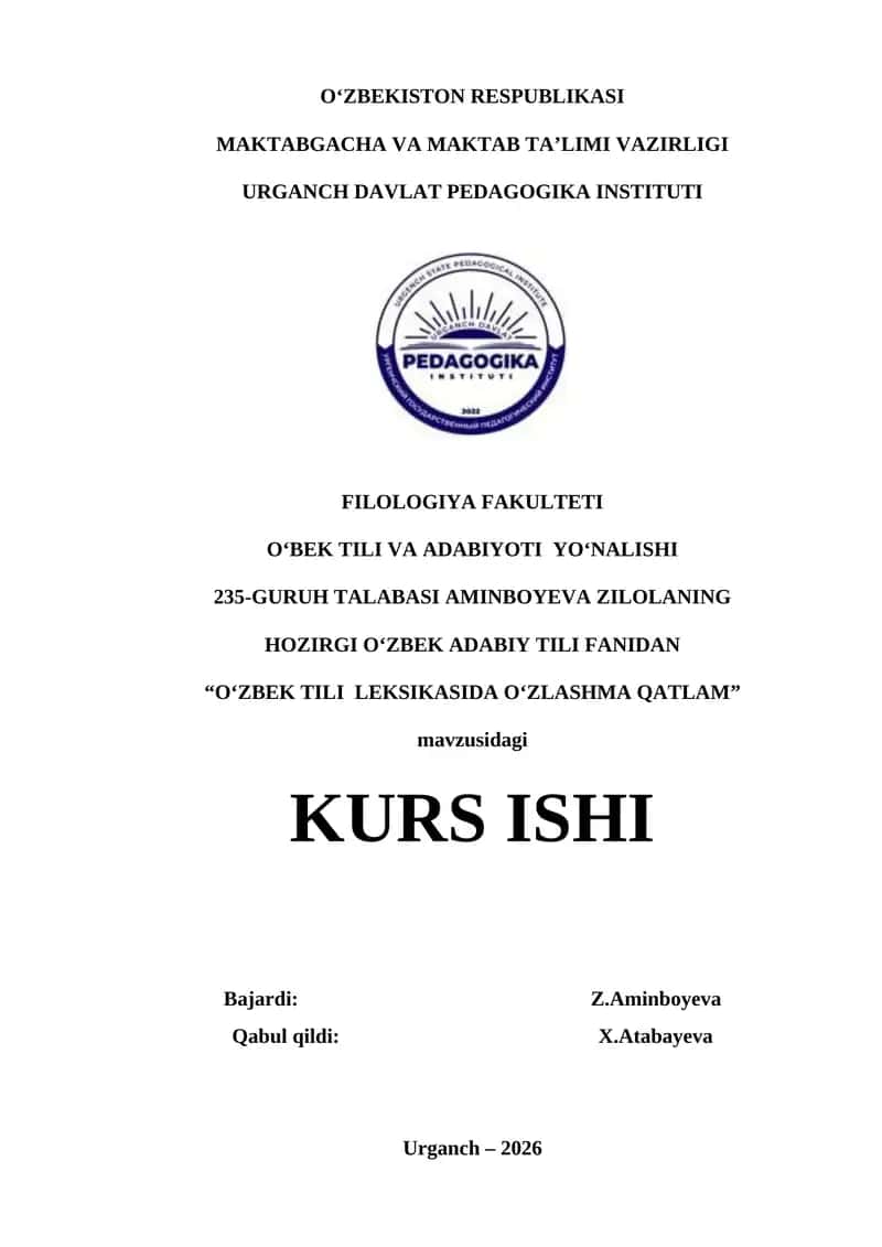 O‘ZBEK TILI  LEKSIKASIDA O‘ZLASHMA QATLAM 1
