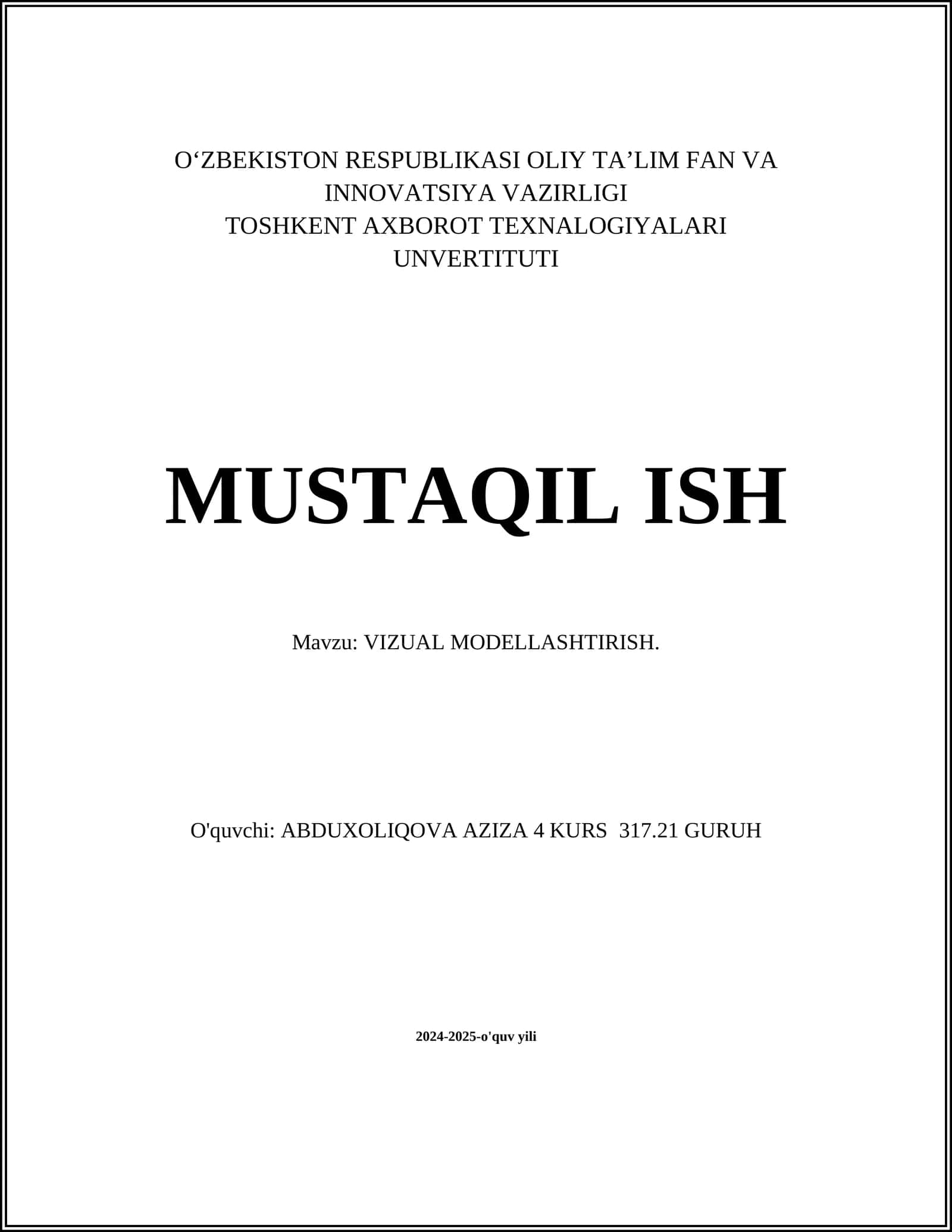 VIZUAL MODELLASHTIRISH 1