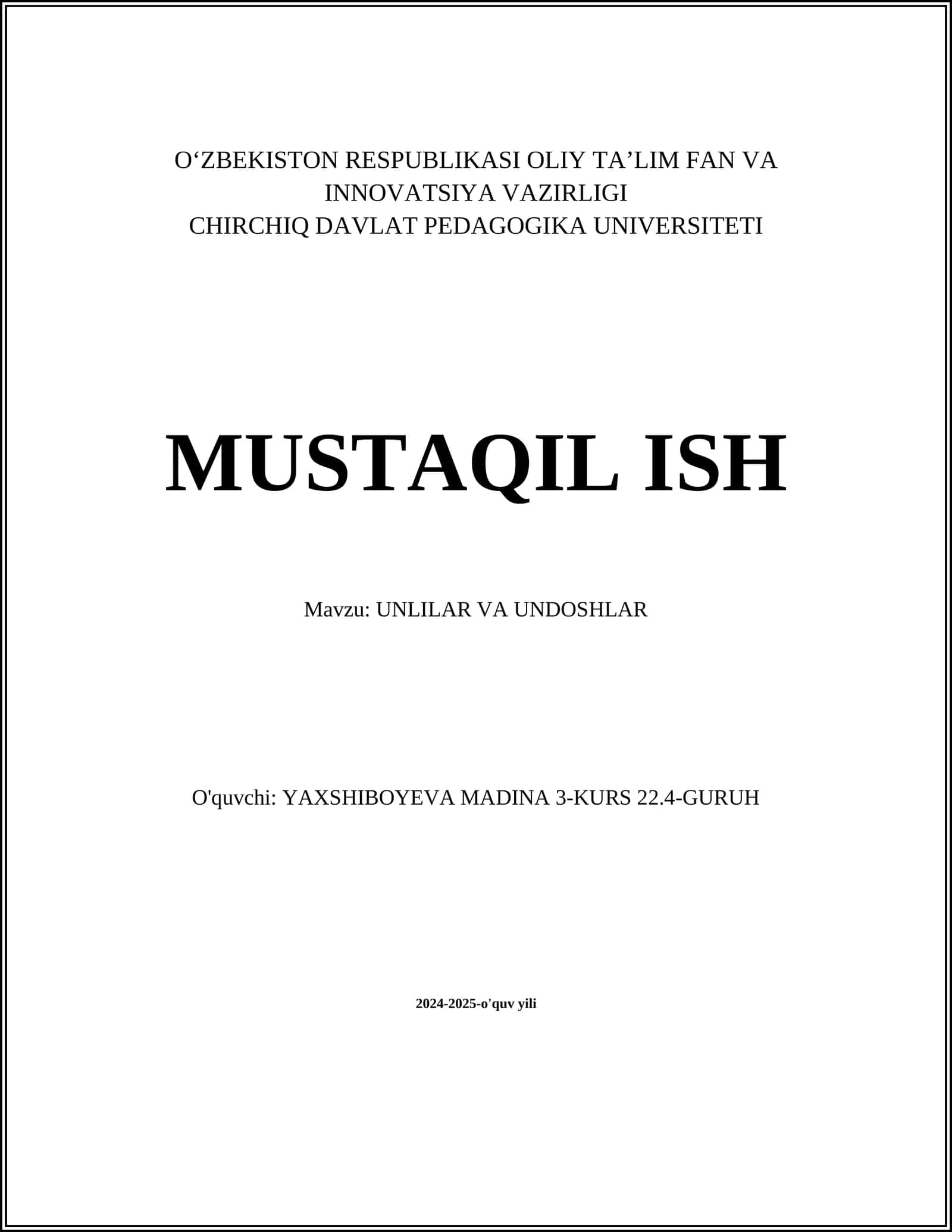 UNLILAR VA UNDOSHLAR 1