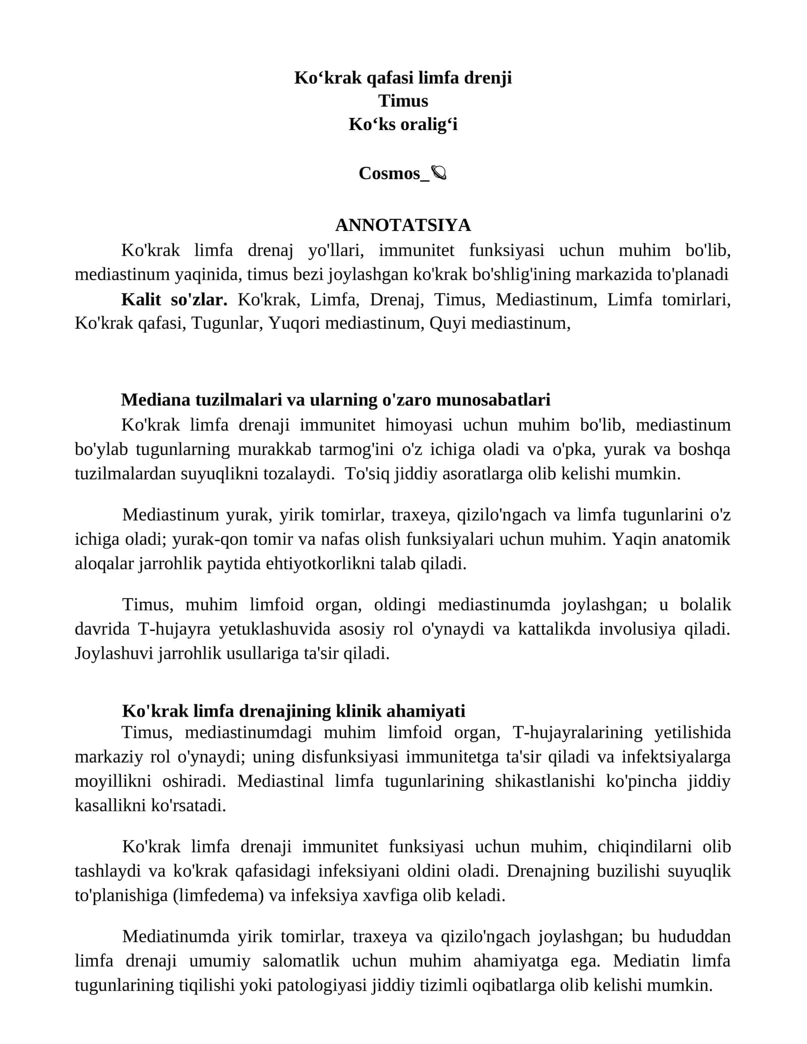 Koʻkrak qafasi limfa drenji 1